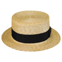 Jaxon Hats Black Band Wheat Straw Skimmer Hat