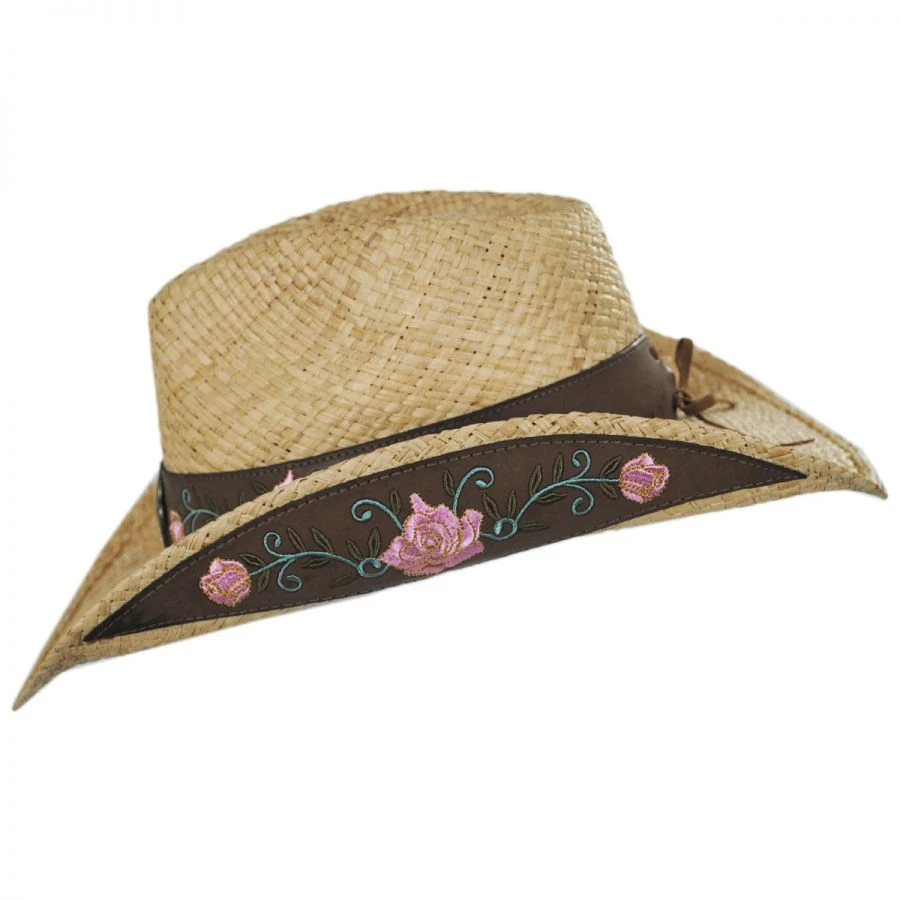 Kenny K Pink Rose Raffia Straw Western Hat 4 Kenny K Pink Rose Raffia Straw Western Hat - Image 2
