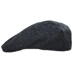 Failsworth Stornoway Harris Tweed Wool Windowpane Plaid Flat Cap - Navy Blue -Brixton Hats shop 296051
