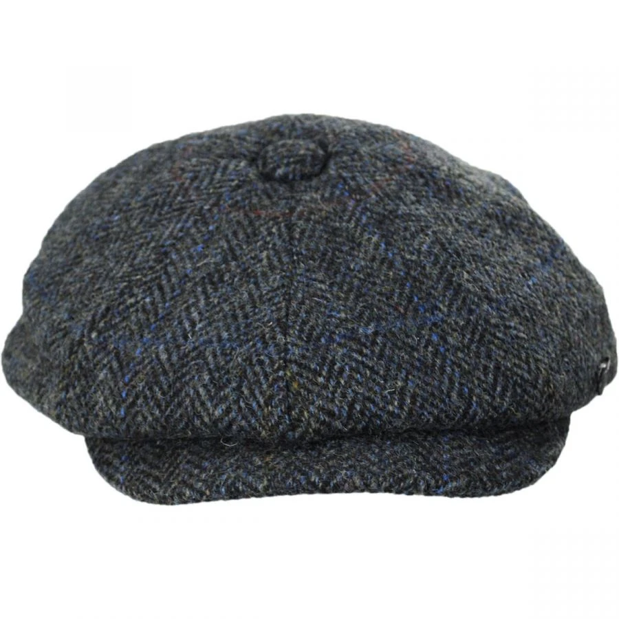 Failsworth Harris Tweed Overcheck Herringbone Wool Newsboy Cap - Charcoal 3 Failsworth Harris Tweed Overcheck Herringbone Wool Newsboy Cap - Charcoal