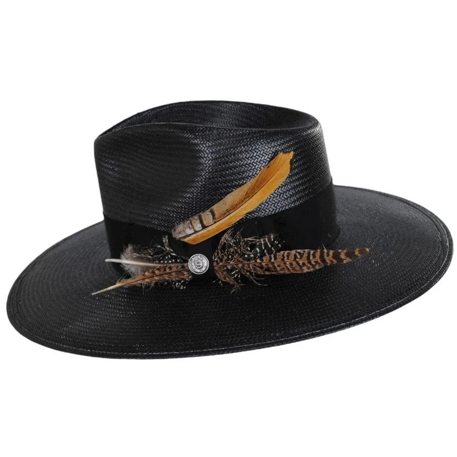 Stetson Atacama Shantung Straw Fedora Hat - Black 4 Stetson Atacama Shantung Straw Fedora Hat - Black - Image 2