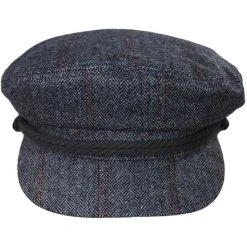 Brixton Hats Wool Herringbone Plaid Fiddler Cap - Blue