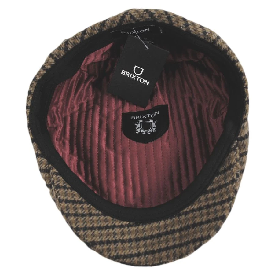 Brixton Hats Hooligan Houndstooth Plaid Ivy Cap - Olive/Brown 5 Brixton Hats Hooligan Houndstooth Plaid Ivy Cap - Olive/Brown - Image 3