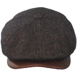 Stetson Micro Houndstooth Leather Peak Newsboy Cap