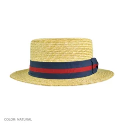 Jaxon Hats Striped Band Wheat Straw Skimmer Hat